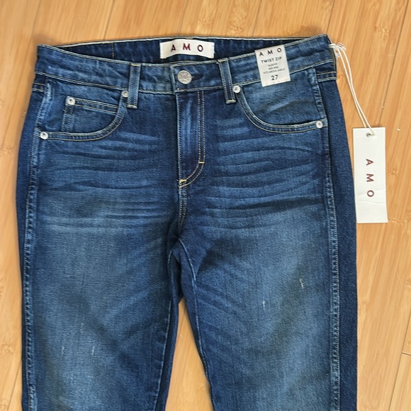 AMO Twist Zip Slim Fit Mid Rise Denim Jeans size Women’s 27, NWT! - Picture 4 of 12